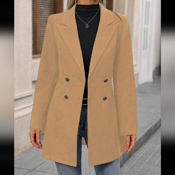 Jackets & Blazers - Women's Solid Color Double-Breasted Overcoat, Casual For Autumn/Winter
